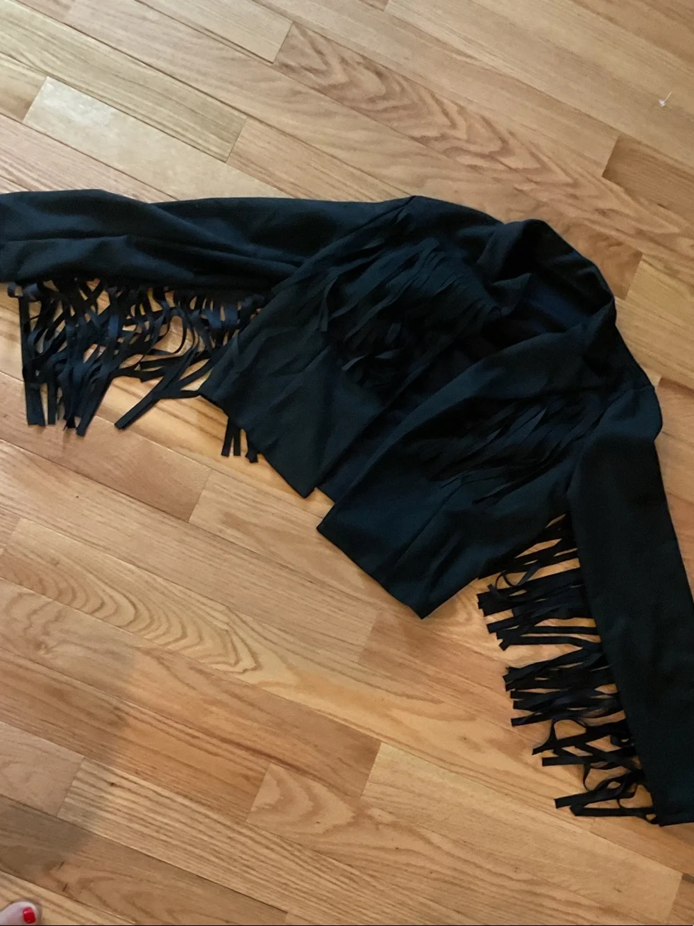 Black Fringe western Open Jacket cropped faux suede medium biker NWOT COWBOY - Picture 3 of 11